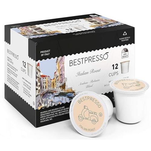  Bestpresso Coffee, Italian Roast Single Serve K-Cup Pods, Dark Roast, 96 Count (Compatible With 2.0 Keurig Brewers) 8 Packs Of 12 Cups