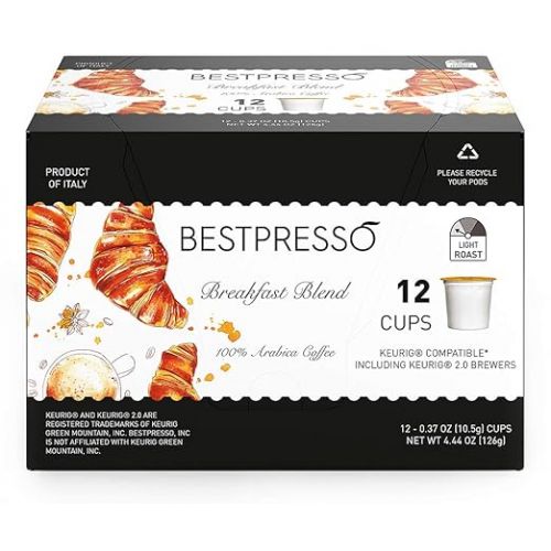  Bestpresso Coffee, Breakfast Blend Light Roast Single Serve K-Cup Pods, 96 Count (Compatible With 2.0 Keurig Brewers) 8 Packs Of 12 Cups