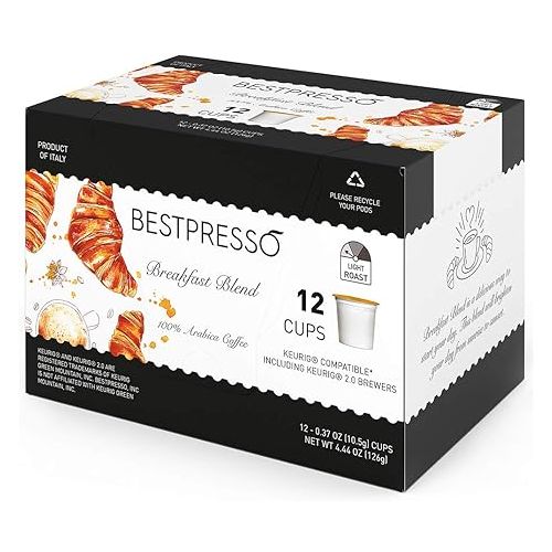  Bestpresso Coffee, Breakfast Blend Light Roast Single Serve K-Cup Pods, 96 Count (Compatible With 2.0 Keurig Brewers) 8 Packs Of 12 Cups