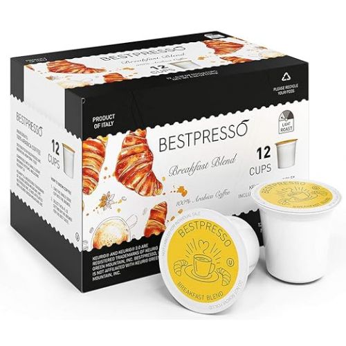  Bestpresso Coffee, Breakfast Blend Light Roast Single Serve K-Cup Pods, 96 Count (Compatible With 2.0 Keurig Brewers) 8 Packs Of 12 Cups