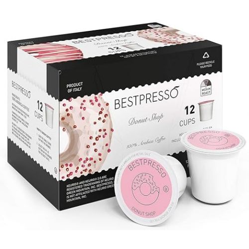  Bestpresso Coffee, Donut Shop Medium Roast Single Serve K-Cup Pods, 96 Count (Compatible With 2.0 Keurig Brewers) 8 Packs Of 12 Cups