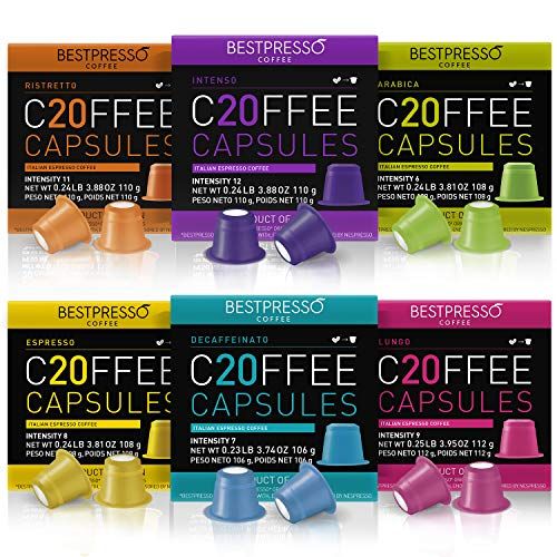  Bestpresso Coffee for Nespresso Original Machine 120 pods Certified Genuine Espresso Variety Pack includes one Pack of decaf coffee, pods Compatible with Nespresso Original