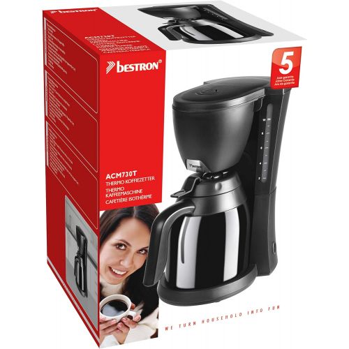  Bestron Kaffeemaschine mit Thermokanne, Fuer gemahlenen Filterkaffee, 10 Tassen, 800 Watt, Schwarz