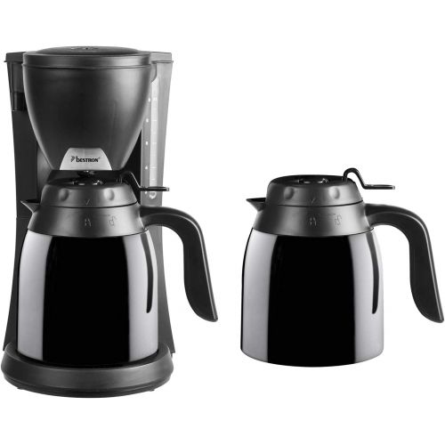  Bestron Kaffeemaschine mit 2 Thermokannen, Fuer gemahlenen Filterkaffee, 10 Tassen, 800 Watt, Schwarz