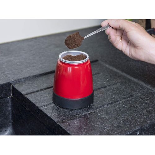  Bestron Elektrischer Espresso-Kocher mit Basis, Viva Italia, Fuer 6 Espressotassen: 180 ml, 480 Watt, Aluminium, Rot