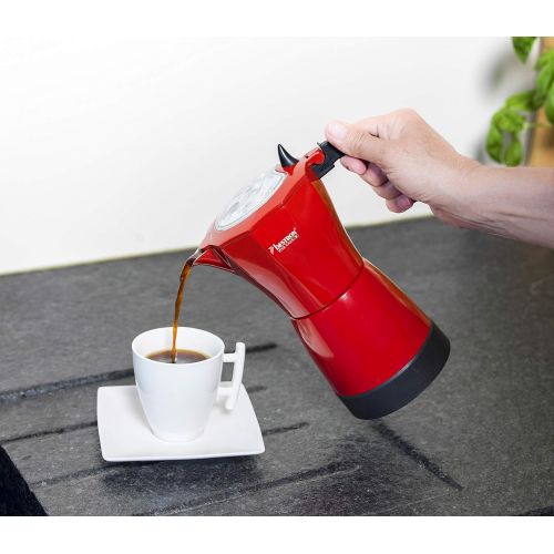  Bestron Elektrischer Espresso-Kocher mit Basis, Viva Italia, Fuer 6 Espressotassen: 180 ml, 480 Watt, Aluminium, Rot