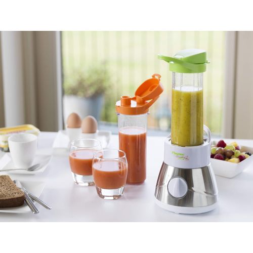  Bestron Familien-Smoothie Maker mit 4 Mix-/Trinkbechern, 4x 400 ml, 400 Watt, Edelstahl, Weiss