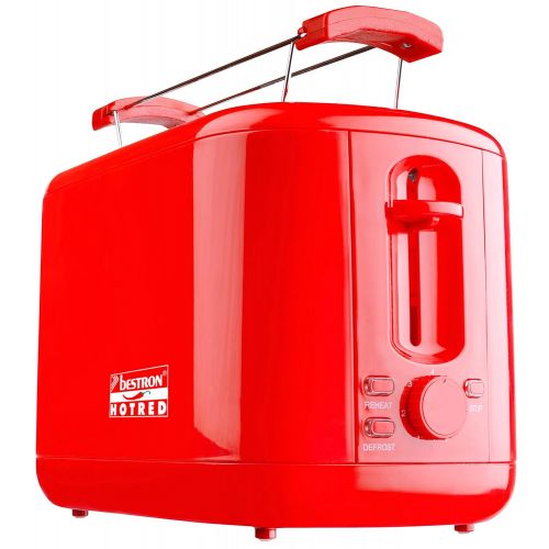  Bestron ATS300HR Toaster Hot-Red Serie, rot mit Broetchenaufsatz, 930 Watt max.