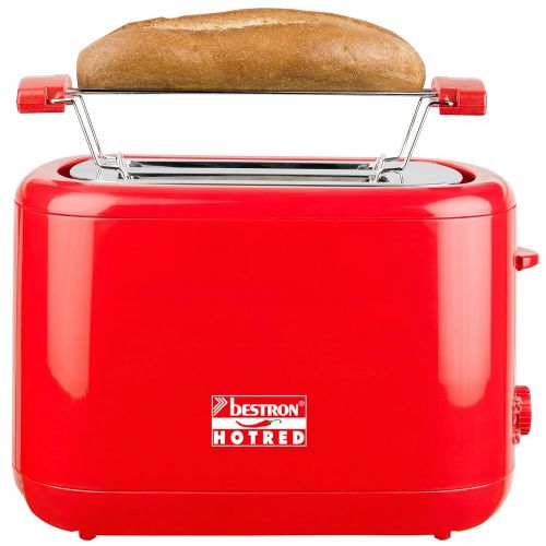  Bestron ATS300HR Toaster Hot-Red Serie, rot mit Broetchenaufsatz, 930 Watt max.