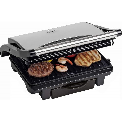  Bestron Antihaftbeschichteter Sandwich-/Panini-Kontaktgrill mit Auffangschale, 1000 W, Schwarz