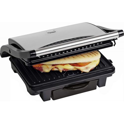  Bestron Antihaftbeschichteter Sandwich-/Panini-Kontaktgrill mit Auffangschale, 1000 W, Schwarz