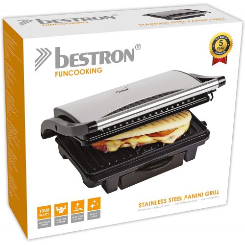  Bestron Antihaftbeschichteter Sandwich-/Panini-Kontaktgrill mit Auffangschale, 1000 W, Schwarz