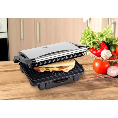  Bestron Antihaftbeschichteter Sandwich-/Panini-Kontaktgrill mit Auffangschale, 1000 W, Schwarz