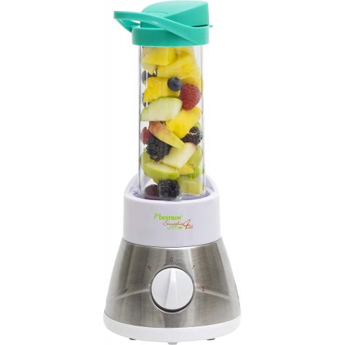  Bestron Familien-Smoothie Maker mit 4 Mix-/Trinkbechern, 4x 400 ml, 400 Watt, Edelstahl, Weiss