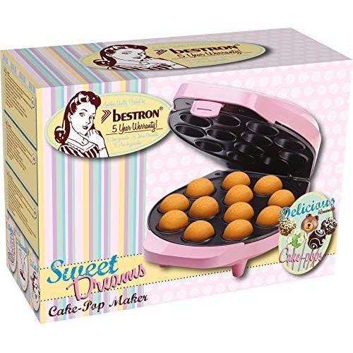  Bestron Cake-Pop Maker im Retro Design, Sweet Dreams, Antihaftbeschichtung, 700 Watt, Rosa