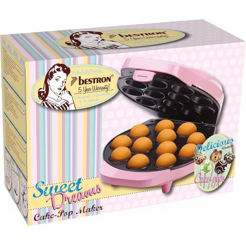  Bestron Cake-Pop Maker im Retro Design, Sweet Dreams, Antihaftbeschichtung, 700 Watt, Rosa