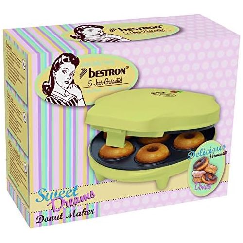 Bestron Donut Maker im Retro Design, Sweet Dreams, Antihaftbeschichtung, 700 Watt, Gelb