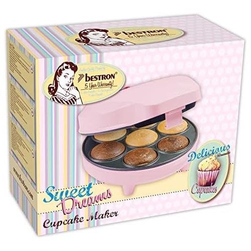  Bestron Cupcake Maker im Retro Design, Sweet Dreams, Antihaftbeschichtung, 700 Watt, Rosa