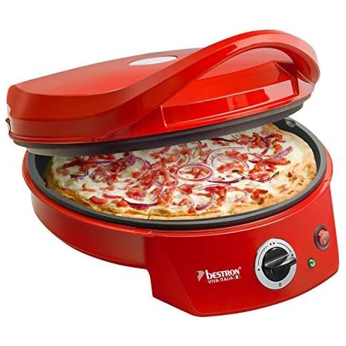  Bestron Elektrischer Grill-Pizzaofen, Viva Italia, Ober-/Unterhitze, Bis max. 180°C, 1800 Watt, Rot