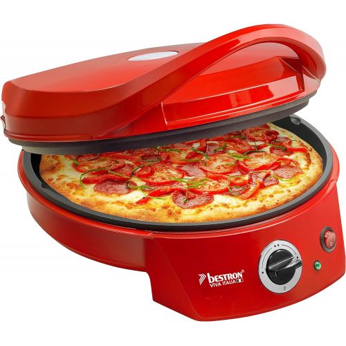  Bestron Elektrischer Grill-Pizzaofen, Viva Italia, Ober-/Unterhitze, Bis max. 180°C, 1800 Watt, Rot