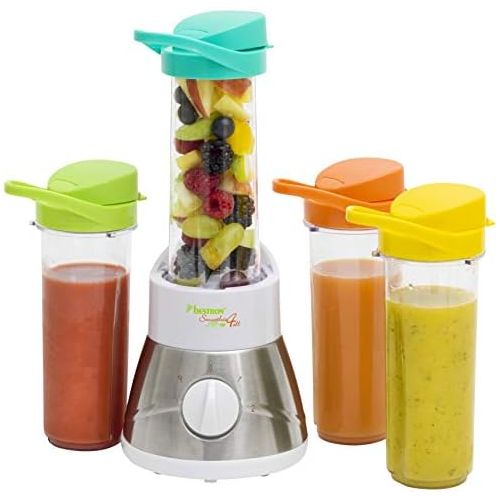  [아마존베스트]Bestron Family Smoothie Maker with 4 Mix/Drinking Cups 400 ml 400 Watt Stainless Steel White