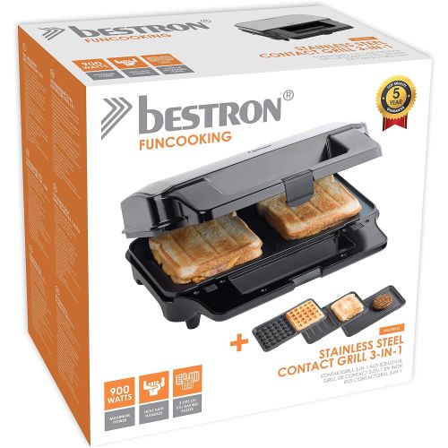  [아마존베스트]Bestron Non-Stick 3 in 1 Sandwich Contact Grill 900W Black