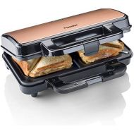 [아마존베스트]Bestron ASM90XLCO XL Sandwich Maker, Non-Stick Toaster for 2 Sandwiches, 900 Watt, Black/Copper, Metal