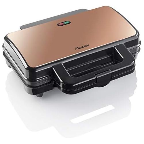  [아마존베스트]Bestron ASM90XLCO XL Sandwich Maker, Non-Stick Toaster for 2 Sandwiches, 900 Watt, Black/Copper, Metal