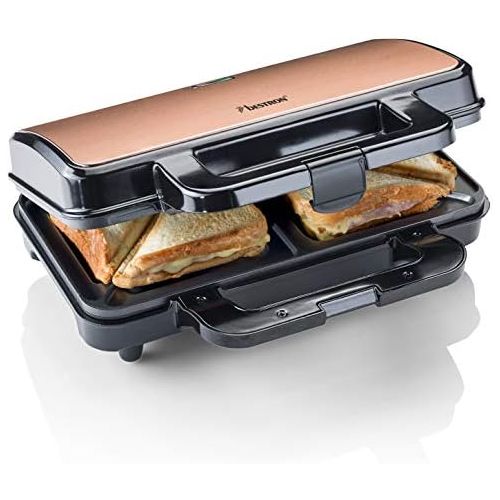  [아마존베스트]Bestron ASM90XLCO XL Sandwich Maker, Non-Stick Toaster for 2 Sandwiches, 900 Watt, Black/Copper, Metal