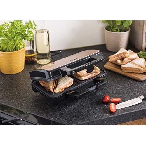  [아마존베스트]Bestron ASM90XLCO XL Sandwich Maker, Non-Stick Toaster for 2 Sandwiches, 900 Watt, Black/Copper, Metal