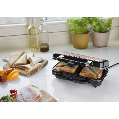  [아마존베스트]Bestron ASM90XLCO XL Sandwich Maker, Non-Stick Toaster for 2 Sandwiches, 900 Watt, Black/Copper, Metal