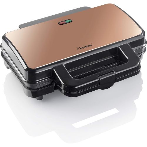  [아마존베스트]Bestron ASM90XLCO XL Sandwich Maker, Non-Stick Toaster for 2 Sandwiches, 900 Watt, Black/Copper, Metal