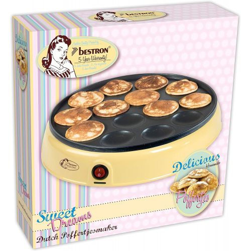  [아마존베스트]Bestron Poffertjes device in retro design, Sweet Dreams, non-stick coating, 800 W, yellow