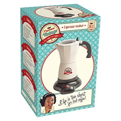  [아마존베스트]Bestron Electric Espresso Maker with Base Vintage 6 Espresso Cups 480 Watt Aluminium Beige