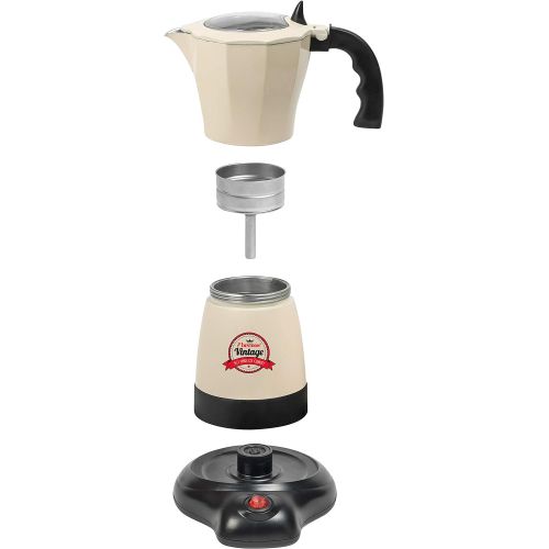  [아마존베스트]Bestron Electric Espresso Maker with Base Vintage 6 Espresso Cups 480 Watt Aluminium Beige