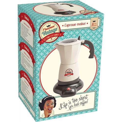  [아마존베스트]Bestron Electric Espresso Maker with Base Vintage 6 Espresso Cups 480 Watt Aluminium Beige