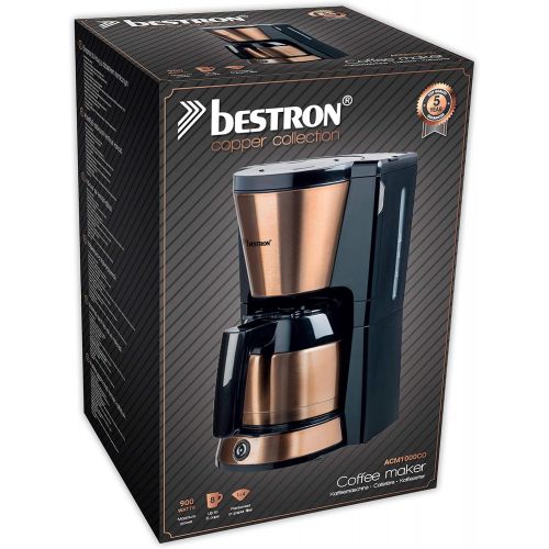  Bestron 8 Cup 900W Stainless Steel Copper Effect Coffee Maker with Thermal Jug