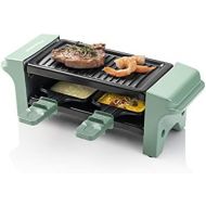 Bestron Raclette for 1 to 2 people, mini table grill with two pans and two wooden scrapers, 350 watts, colour: green/black