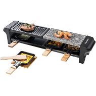 Bestron Raclette Grill for 4 People, Electric Table Grill with 4 Pans, 4 Wooden Scrapers & 4 Coasters, 650 Watt, Colour: Black