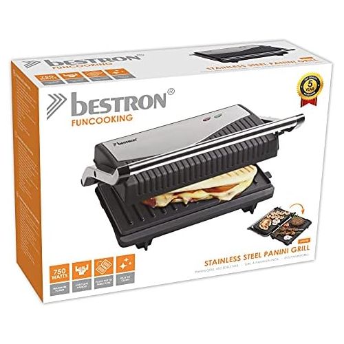  Bestron Non Stick 750W Hinged Sandwich Panini Contact Grill Black