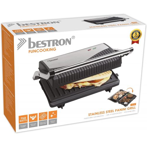  Bestron Non Stick 750W Hinged Sandwich Panini Contact Grill Black