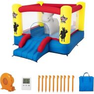 Bestway PBR Brave The Bull Indoor or Outdoor Inflatable Kids Bounce House with Digital Timer, Ground Stakes, Storage Bag, & Air Blower for Quick Setup
