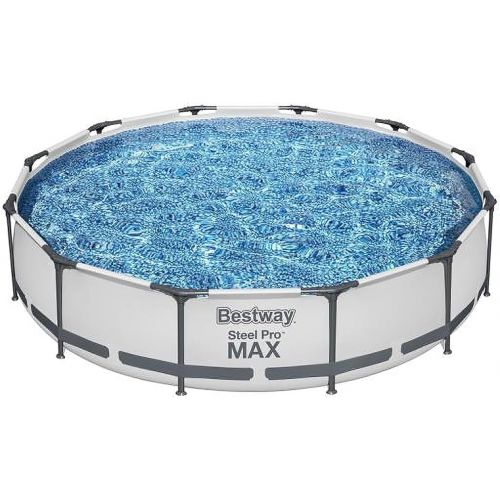  Bestway Steel Pro MAX 12 Foot x 30 Inch Round Metal Frame Above Ground Outdoor Backyard Swimming Pool Set with 330 GPH Filter Pump