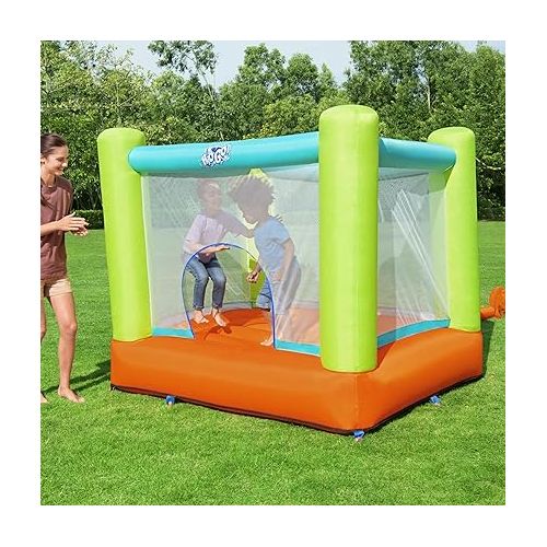  Bestway Jump And Soar Kids Inflatable Bounce House with Air Pump, Stakes, and Storage Bag for Indoor or Outdoor Use, Multicolor