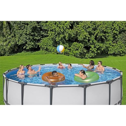  Bestway Steel Pro MAX 18 Foot x 48 Inch Round Metal Frame Above Ground Outdoor Swimming Pool Set with 1,000 Filter Pump, Ladder, and Cover