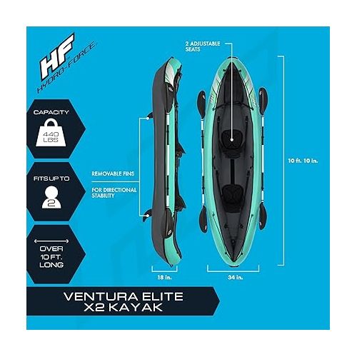  Bestway Hydro Force Inflatable Kayak Set | Includes Seat, Paddle, Hand Pump, Storage Carry Bag | Great for Adults, Kids and Families