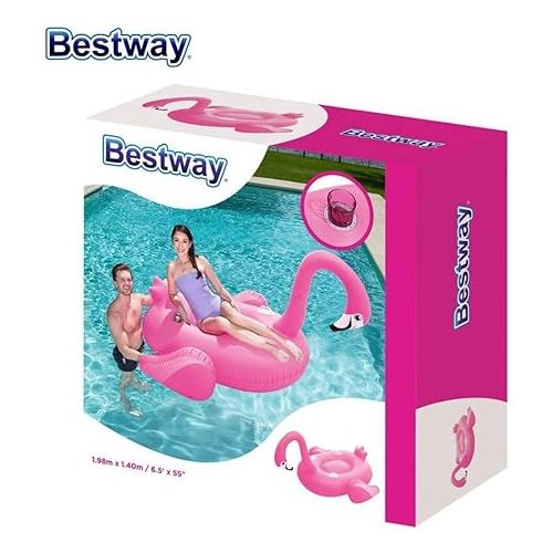  Bestway Pink Inflatable Giant Mega Supersized Flamingo Rider Swimming Lounge Float Pool Toy Lilo - 6.5' x 55