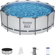 Bestway Steel Pro MAX 13 Foot x 48 Inch Round Metal Frame Above Ground Outdoor Swimming Pool Set with 1,000 Filter Pump, Ladder, and Cover