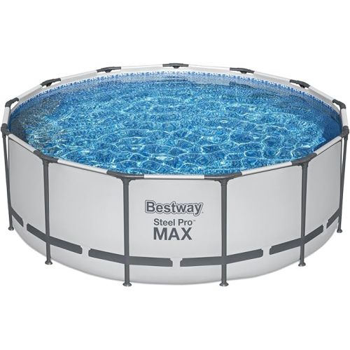  Bestway Steel Pro MAX 13 Foot x 48 Inch Round Metal Frame Above Ground Outdoor Swimming Pool Set with 1,000 Filter Pump, Ladder, and Cover
