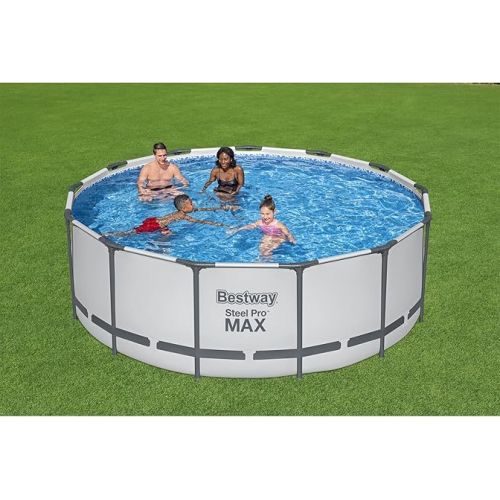  Bestway Steel Pro MAX 13 Foot x 48 Inch Round Metal Frame Above Ground Outdoor Swimming Pool Set with 1,000 Filter Pump, Ladder, and Cover